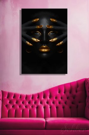Dekoratif Dikey Kanvas Tablo Tekli Kuaför Güzellik Salonu Makyaj Nail Art Gold Efekt Kadın Portre