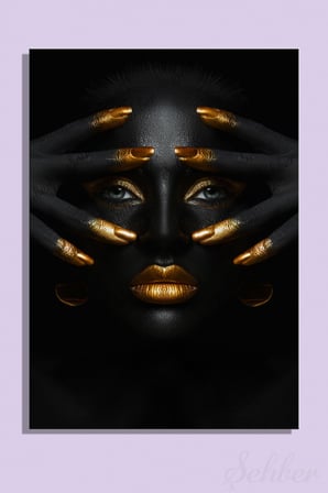 Dekoratif Dikey Kanvas Tablo Tekli Kuaför Güzellik Salonu Makyaj Nail Art Gold Efekt Kadın Portre