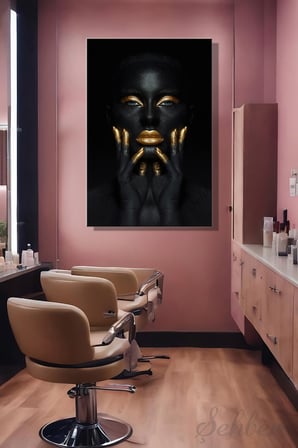 Dekoratif Dikey Kanvas Tablo Tekli Kuaför Güzellik Salonu Makyaj Nail Art Gold Efekt Kadın Portre