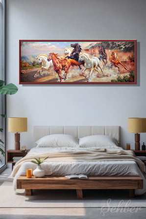 Kanvas Tablo Panoramik Yatay Tekli Salon Mutfak Yatak Odası Ofis Feng Shui Koşan Atlar 759