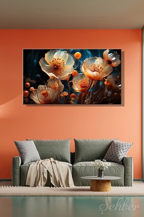Panoramik Yatay Kanvas Tablo Tekli Salon Mutfak Yatak Odası Ofis Dijital Sanat Beyaz Çiçekler 774