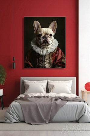Kanvas Tablo Dikey Tekli Salon Mutfak Yatak Odası Ofis Kraliyet Kıyafetli Fransız Bulldog 781