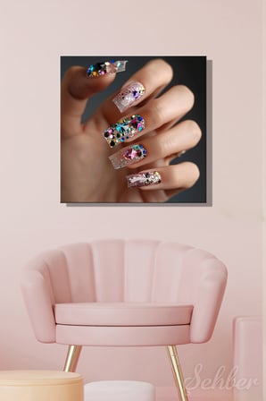 Dekoratif Kare Kanvas Tablo Tekli Kuaför Güzellik Salonu Makyaj Nail Art Tırnak Sanatı 804