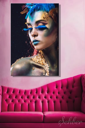 Dekoratif Dikey Kanvas Tablo Tekli Kuaför Güzellik Salonu Makyaj Nail Art Fantezi Makyaj Portre 807