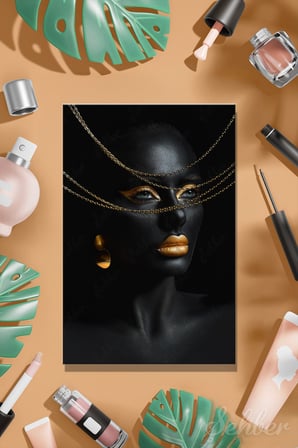 Dekoratif Dikey Kanvas Tablo Tekli Kuaför Güzellik Salonu Makyaj Nail Art Gold Kadın Portre 809