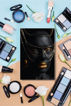 Dekoratif Dikey Kanvas Tablo Tekli Kuaför Güzellik Salonu Makyaj Nail Art Gold Kadın Portre 810