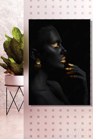 Dekoratif Dikey Kanvas Tablo Tekli Kuaför Güzellik Salonu Makyaj Nail Art Gold Kadın Portre 811
