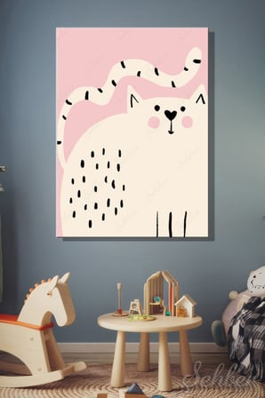 Dekoratif Dikey Kanvas Tablo Tekli Genç Odası Çocuk Odası Kreş Pembe Kedi 812