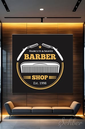 Dekoratif Kare Kanvas Tablo Tekli Kuaför Güzellik Salonu Erkek Berberi Vintage  820
