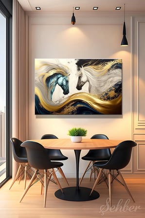 Dekoratif Yatay Kanvas Tablo Tekli Salon Mutfak Yatak Odası Ofis Dijital Modern Sanat Atlar 826