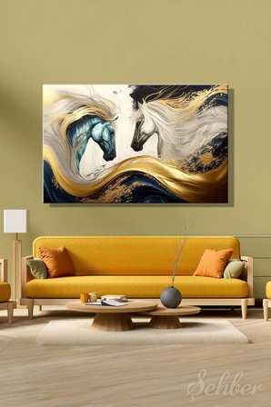 Dekoratif Yatay Kanvas Tablo Tekli Salon Mutfak Yatak Odası Ofis Dijital Modern Sanat Atlar 826