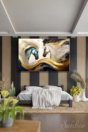 Dekoratif Yatay Kanvas Tablo Tekli Salon Mutfak Yatak Odası Ofis Dijital Modern Sanat Atlar 826
