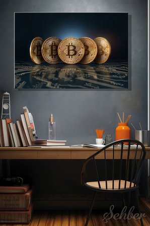 Tekli Yatay Kanvas Dekoratif Duvar Tablosu Kripto Para Bitcoin Borsa Forex 831