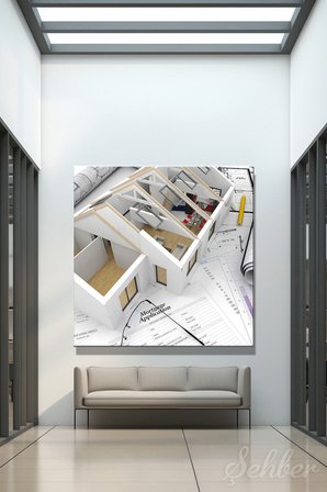 Dekoratif Kare Kanvas Tablo Tekli Emlakçı Emlak Ofisi İnşaat Gyo Mimarlık İpotek - Ev Planı 927