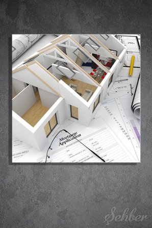 Dekoratif Kare Kanvas Tablo Tekli Emlakçı Emlak Ofisi İnşaat Gyo Mimarlık İpotek - Ev Planı 927
