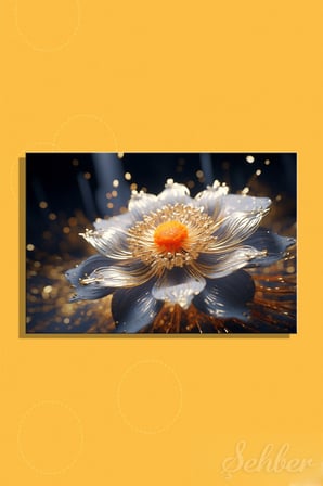 Dekoratif Yatay Kanvas Tablo Tekli Salon Mutfak Yatak Odası Ofis 3D Gold Efekt Lotus Nilüfer 947