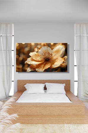 Kanvas Tablo Panoramik Yatay Tekli Salon Mutfak Yatak Odası Ofis 3D Gold Efekt Beyaz Çiçek 967