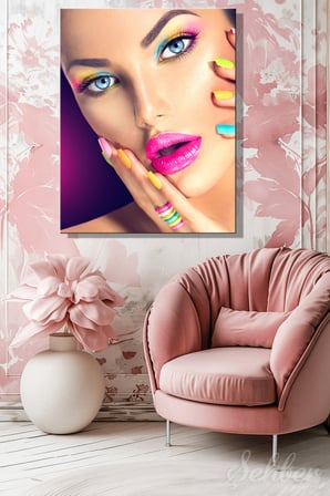 Dekoratif Dikey Kanvas Tablo Tekli Kuaför Güzellik Salonu Makyaj Nail Art Kadın Portre 1008