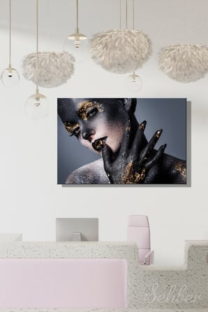 Dekoratif Yatay Kanvas Tablo Tekli Kuaför Güzellik Salonu Makyaj Nail Art Manikür Kadın Portre 1020