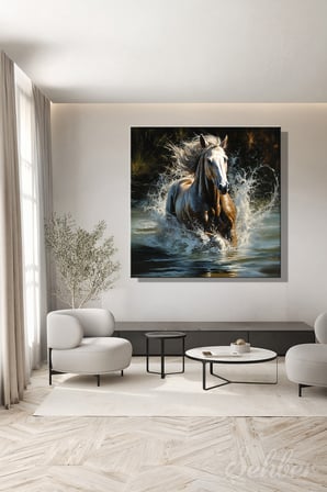 Dekoratif Kare Kanvas Tablo Tekli Salon Mutfak Yatak Odası Ofis Koşan Görkemli At 1053