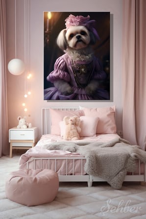 Dikey Kanvas Tablo Tekli Genç Odası Çocuk Odası Kreş Victory Tarzı Kıyafetli Shih Tzu Köpeği 1072