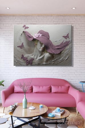 Dekoratif Yatay Kanvas Tablo Tekli Salon Mutfak Yatak Odası Ofis 3D Efekt Soyut Kadın Portre 1109