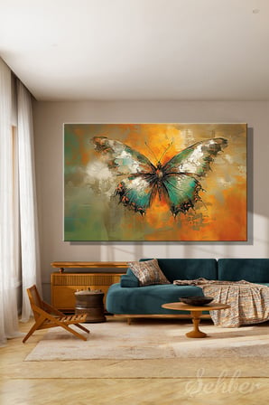 Yatay Kanvas Tablo Tekli Salon Mutfak Yatak Odası Ofis Soyut Yağlı Boya Efekt Kelebek 1110