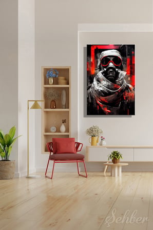 Dikey Kanvas Tablo Tekli Salon Mutfak Yatak Odası Ofis Trash Polka Tarzı Gaz Maskeli Adam 1124