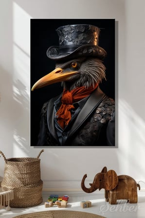 Dekoratif Dikey Kanvas Tablo Tekli Genç Odası Çocuk Odası Victorion Tarzı Kıyafetli Karga 1136
