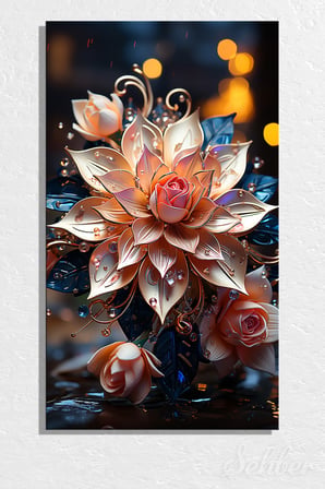 Panoramik Yatay Kanvas Tablo Tekli Salon Mutfak Yatak Odası Ofis 3D Metalik Efekt Lotus 1137