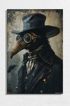 Dekoratif Dikey Kanvas Tablo Tekli Genç Odası Çocuk Odası Kreş Steampunk Karga 1142