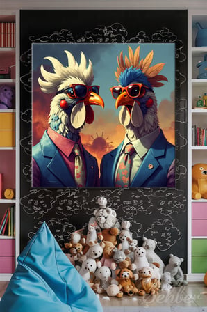 Dekoratif Kare Kanvas Tablo Tekli Genç Odası Çocuk Odası Kreş Gangster Horozlar 1148