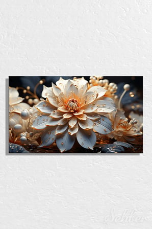 Dekoratif Yatay Kanvas Tablo Tekli Salon Mutfak Yatak Odası Ofis 3D Gold Efekt Lotus Nilüfer 1161