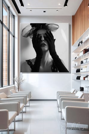 Dekoratif Kare Kanvas Tablo Tekli Kuaför Güzellik Salonu Makyaj Nail Art Gizemli Kadın Portre 1174