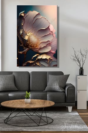 Dikey Kanvas Tablo Tekli Salon Mutfak Yatak Odası Ofis 3D Gold Efekt Aşk Çiçeği 1210