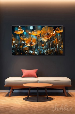 Kanvas Tablo Panoramik Yatay Tekli Salon Mutfak Yatak Odası Ofis 3D Efekt Dijital Çiçek 1214