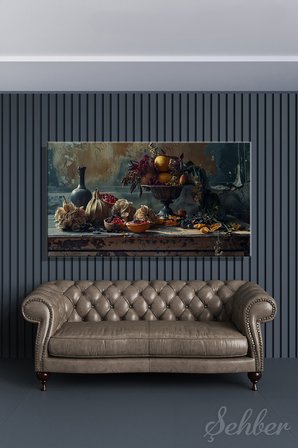 Panoramik Yatay Kanvas Tablo Tekli Lokanta Kafe Restoran Mutfak Meyve Ve Çiçek Şöleni 1218