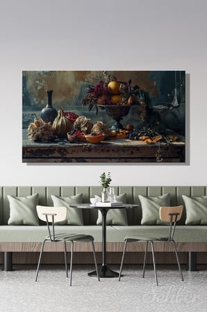 Panoramik Yatay Kanvas Tablo Tekli Lokanta Kafe Restoran Mutfak Meyve Ve Çiçek Şöleni 1218