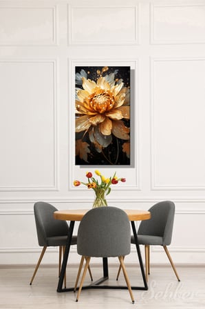 Panoramik Dikey Kanvas Tablo Tekli Salon Mutfak Yatak Odası Ofis Gold Efekt Lotus Nilüfer Çiçek 1233