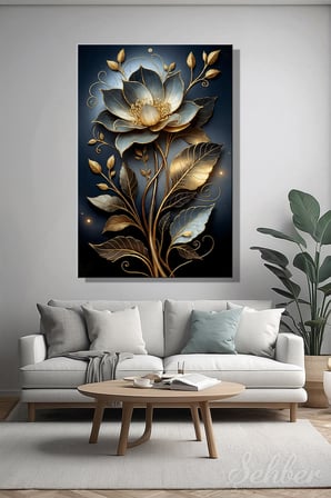 Dekoratif Dikey Kanvas Tablo Tekli Salon Mutfak Yatak Odası Ofis 3D Efekt Altın Lotus 1254