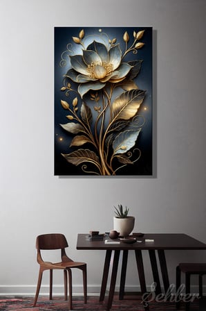 Dekoratif Dikey Kanvas Tablo Tekli Salon Mutfak Yatak Odası Ofis 3D Efekt Altın Lotus 1254