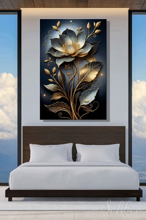 Dekoratif Dikey Kanvas Tablo Tekli Salon Mutfak Yatak Odası Ofis 3D Efekt Altın Lotus 1254