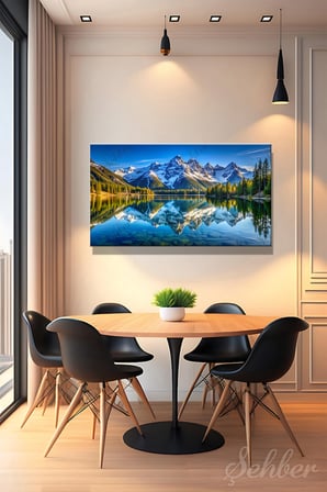 Panoramik Yatay Kanvas Tablo Tekli Salon Mutfak Yatak Odası Ofis Karlı Dağlar Göl Manzara 1271
