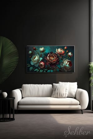 Panoramik Yatay Kanvas Tablo Tekli Salon Mutfak Yatak Odası Ofis Şakayık Çiçek 1285
