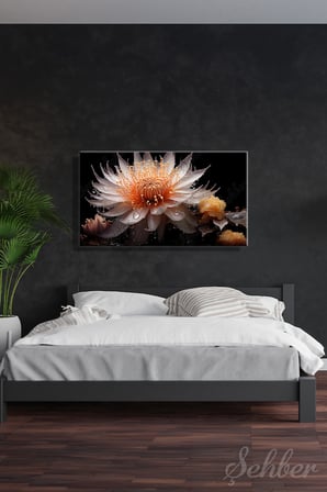 Panoramik Yatay Kanvas Tablo Tekli Salon Mutfak Yatak Odası Ofis 3D Efekt Lotus Nilüfer Çiçek 1289