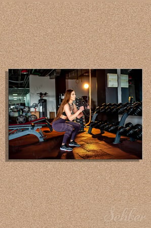 Dekoratif Yatay Kanvas Tablo Tekli Spor Salonu Fitness Eğitimi Squat Egzersizi Yapan Kadın 1309