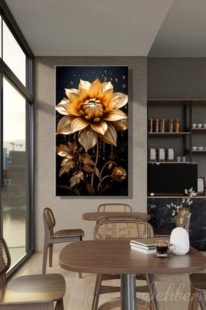 Panoramik Dikey Kanvas Tablo Tekli Salon Mutfak Yatak Odası Ofis 3D Gold Efekt Yıldız Çiçeği 1310