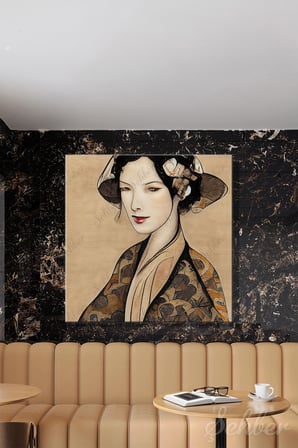 Kanvas Tablo Kare Tekli Salon Mutfak Yatak Odası Ofis Geleneksel Japon Kadın Portre 1317