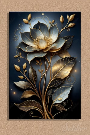 Dekoratif Dikey Kanvas Tablo Tekli Salon Mutfak Yatak Odası Ofis 3D Gold Efekt Lotus 1319