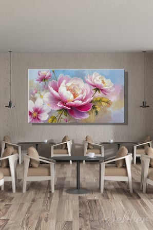 Kanvas Tablo Panoramik Yatay Tekli Salon Mutfak Yatak Odası Ofis 3D Efekt Pembe Çiçek 1331